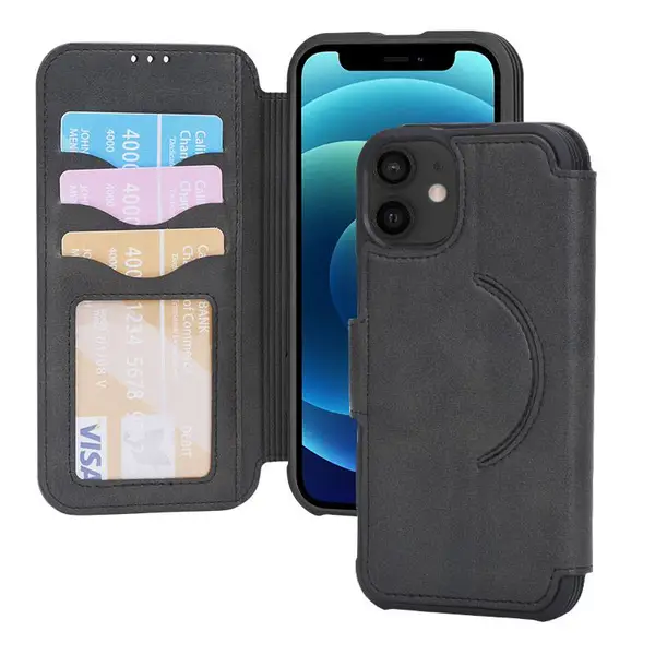 适用iPhone14/15翻盖插卡手机皮套苹果13Pro Magsafe磁吸手机壳PU手机保护套