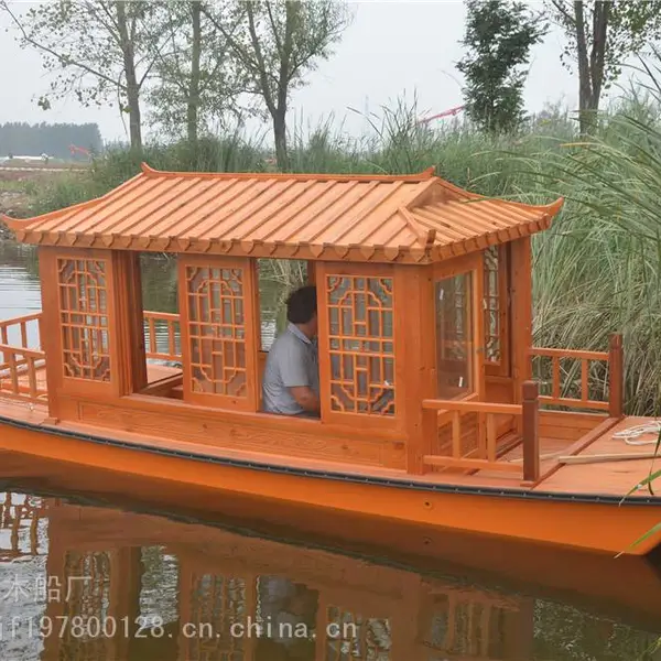 木船画舫船仿古公园景区水上手划船小型电动观光旅游餐饮船单亭船