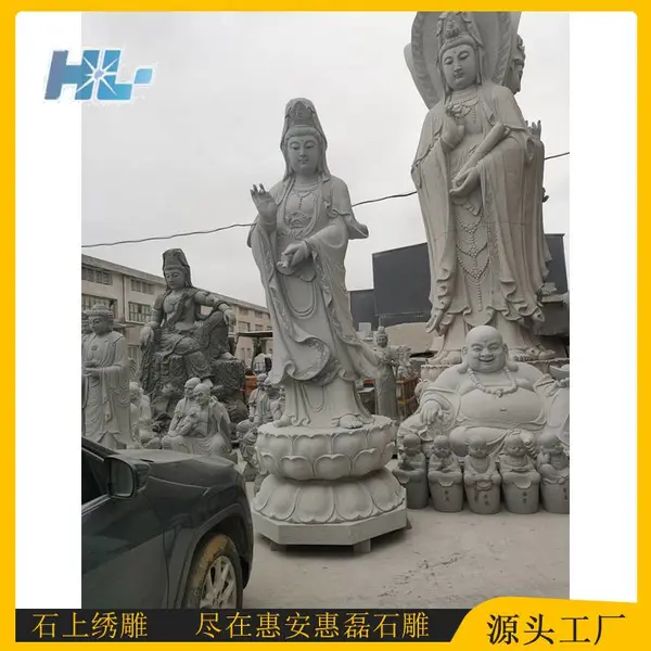 花岗岩石材 石雕汉白玉送子观音 大型三面寺庙佛像 手工雕塑