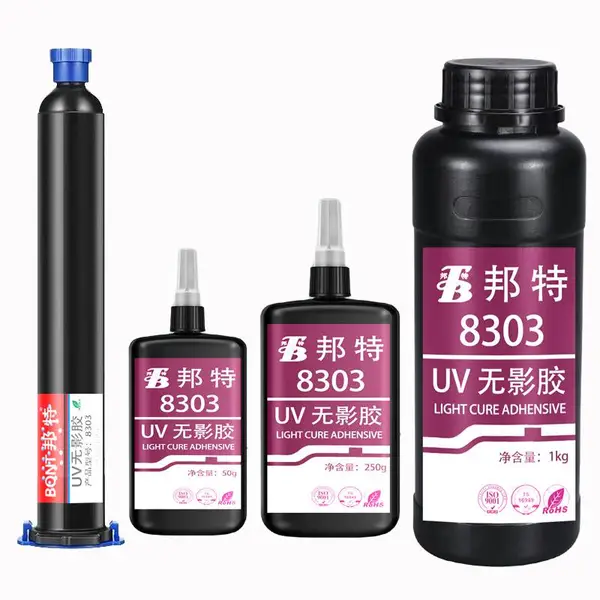 邦特8303UV胶水厂家, 金属玻璃塑料透明无影胶,紫外光固化胶水