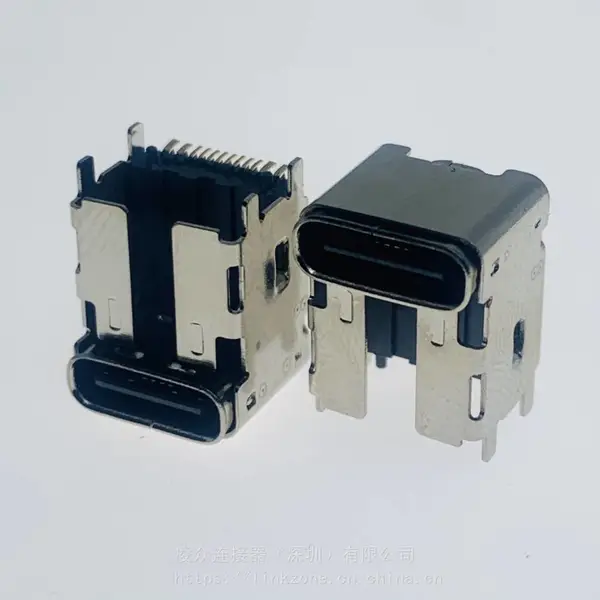 TYPE-C 16PIN垫高7.75母座/CH=9.5/L=8.0mm/加高型四脚插板SMT