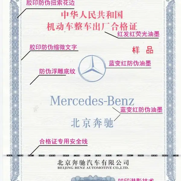 印刷凹印版机动车整车出厂合格证