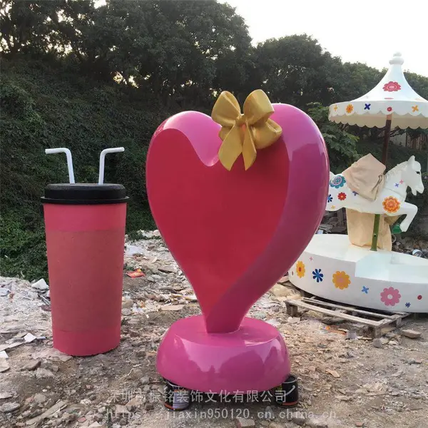 工艺礼品定制玻璃钢心形爱心雕塑蝴蝶结造型组合 树脂奶茶杯饮料杯模型制作