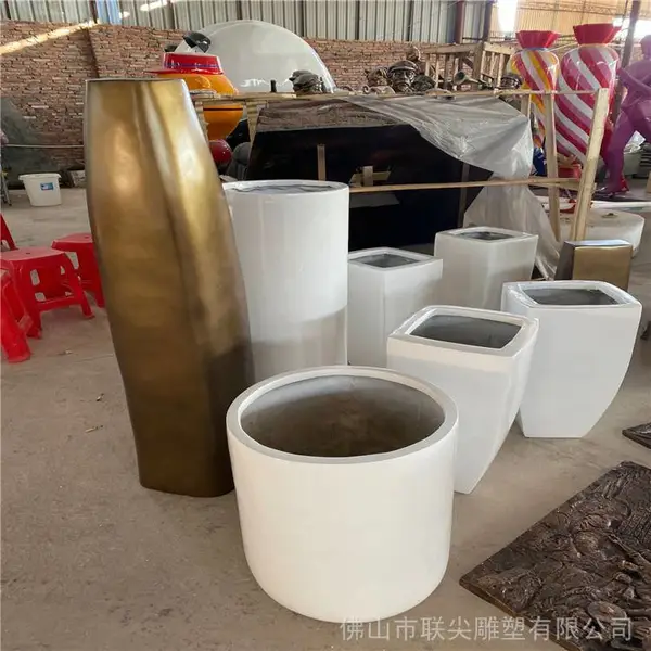 ***花盆雕塑 园林景观玻璃钢砂岩花盆雕塑 联尖雕塑