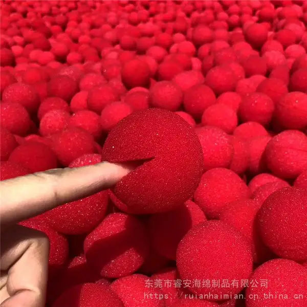 大红色海绵球PU海绵包布球形海棉挖孔过滤海绵球尺寸颜色可定制