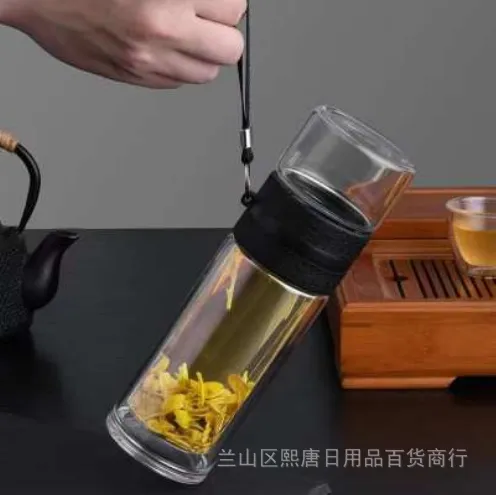 山东临沂双层玻璃杯茶水分离杯定制印字内印公司名称