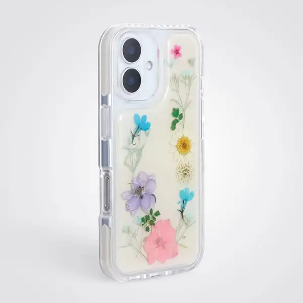 来图定制真花材质的透明滴胶手机壳，适用于 iPhone 14、15、16、17、Air Pro Max 手机保护套