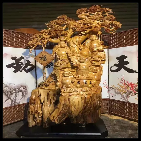 财神树实木根雕刻定做 办公室大厅摆件订制 焕环祥工艺