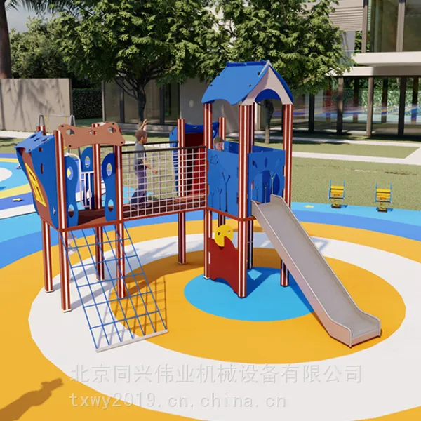 幼儿园户外景观设计 公园景区游乐设施 原生态树屋滑梯 木制拓展攀爬架组合