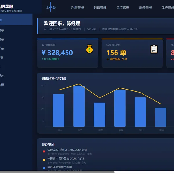 星服ERP系统:面向中小型制造企业的企业一体化管理平台