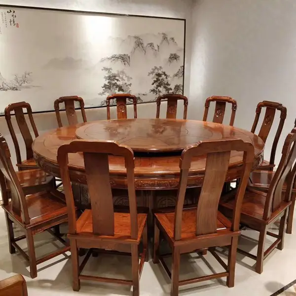 非洲花梨酒店红木餐厅家具 刺猬紫檀酒店餐桌餐台定制款式