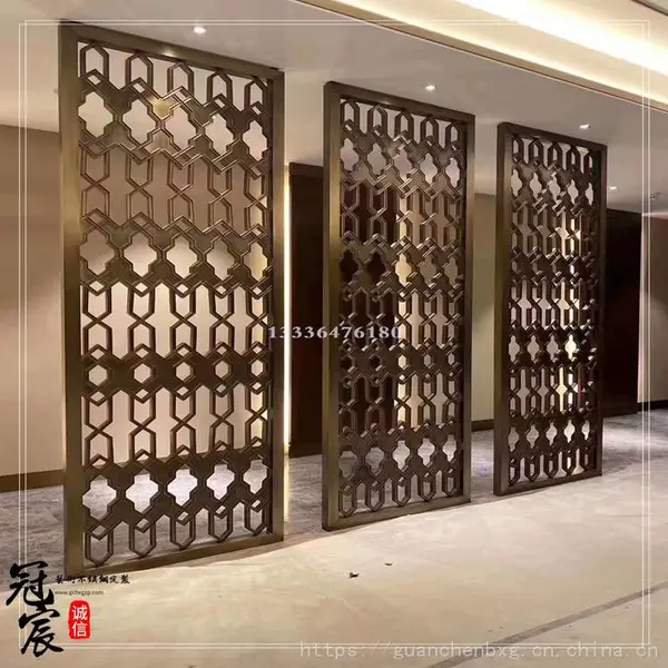 不锈钢屏风 镜面玻璃雕花镂空玄关隔断 新古典后现代镜面家具定制