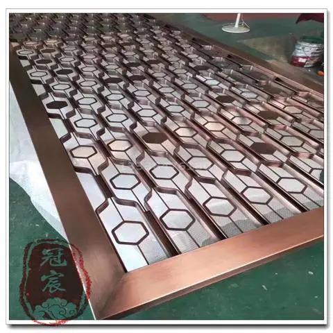 轻奢铁艺不锈钢金属屏风隔断墙客厅简约现代玄关中式花格装饰镂空