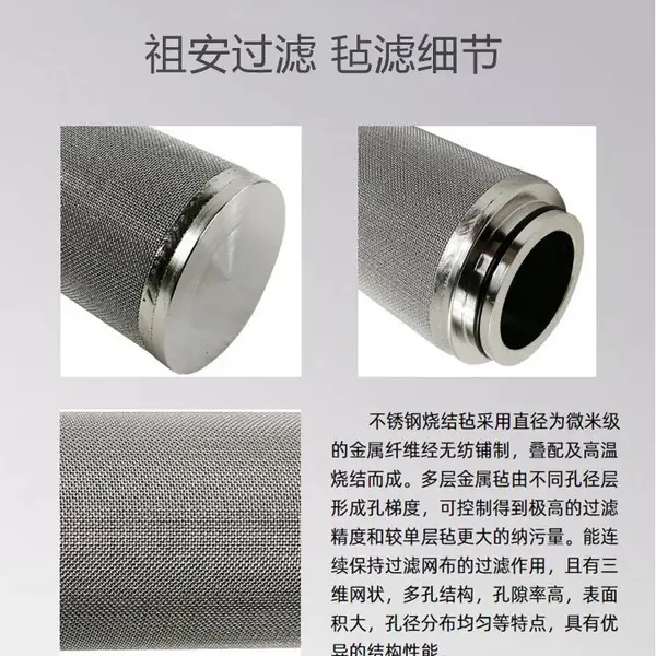 M27螺纹式 双螺母316L不锈钢纤维毡 真空上料机滤芯