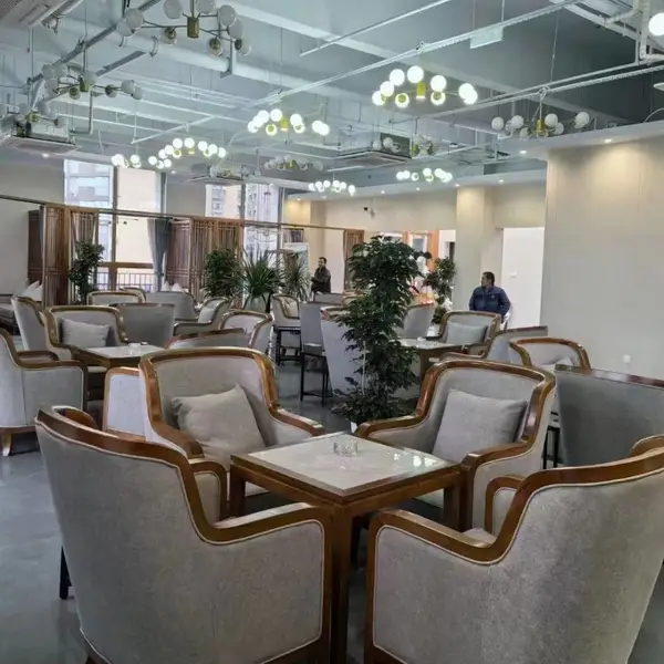 成都生产定制茶楼桌椅家具厂家,前台展示柜 卡座麻将桌子椅子都有哪些
