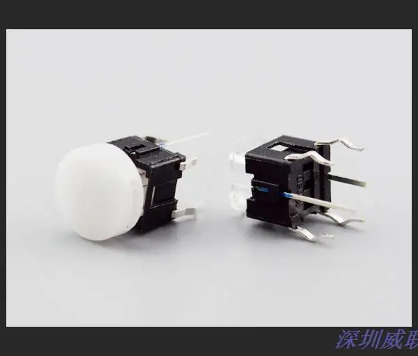 轻触开关带灯6X6X8.6mm带帽外径10mm 插件4脚开关2脚LED