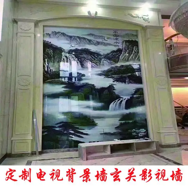 定制室内客厅罗马柱电视背景墙玄关壁画瓷砖微晶石材影视墙岩板