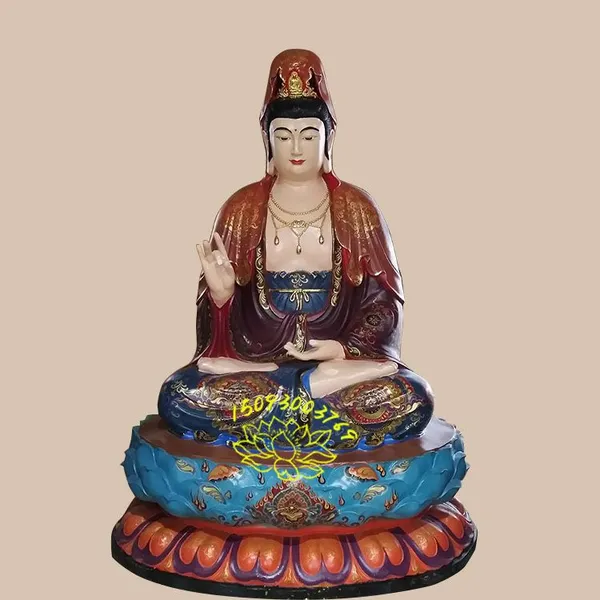 彩绘西方接引佛塑像 ***西方三圣佛像图片 阿弥陀佛 大势至菩萨