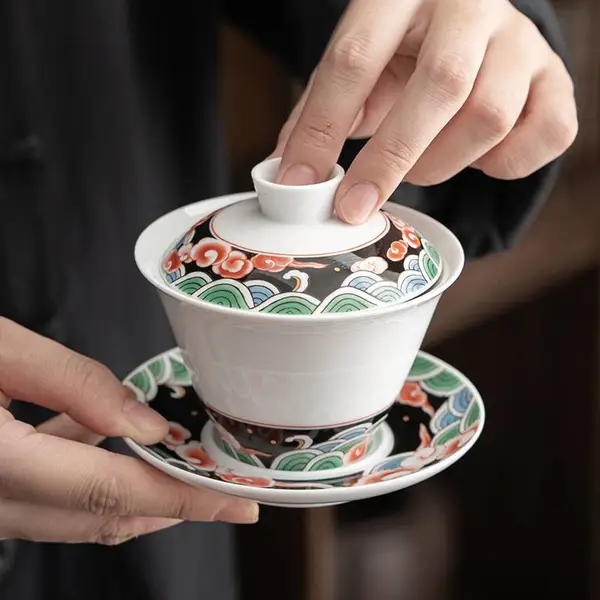 景德镇扒花盖碗 珐琅彩茶碗白瓷功夫茶具茶杯 陶瓷三才盖碗