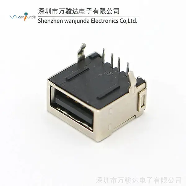 厂家直销A母90度单层全包 带屏蔽USB母座电脑连接器 USB插座插口