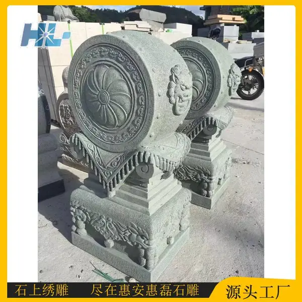 大象抱鼓石 门鼓青石材质 左右摆放 适用园林寺庙入口
