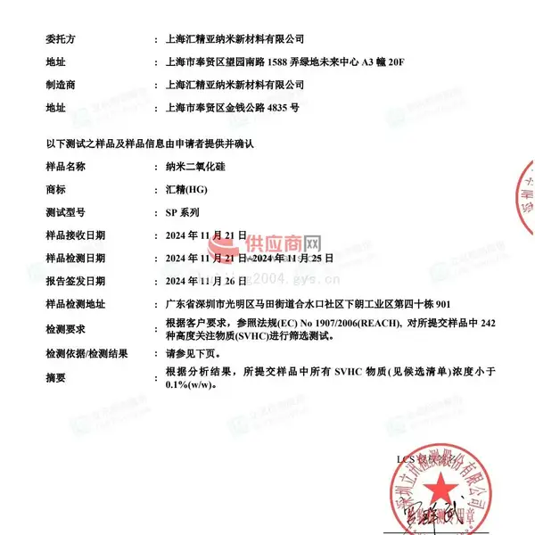 纳米二氧化硅REACH检测报告