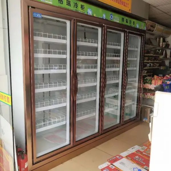 超市四门玻璃展示柜 便利店饮料冷藏冰柜 超市水果保鲜陈列柜