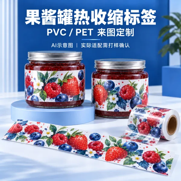 PVC/PET果酱罐热收缩膜标签 彩印瓶身套标定制