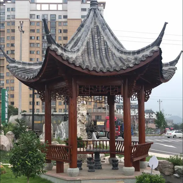 衢州城区改造仿古古建六角凉亭 小青瓦凉亭仿古游廊
