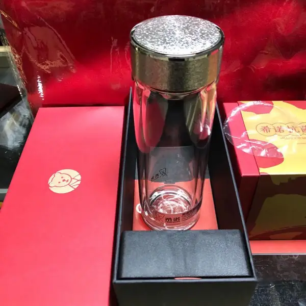 西安纯钛玻璃杯 希诺钛杯盖钛茶漏 钛金银离子内壁双层杯