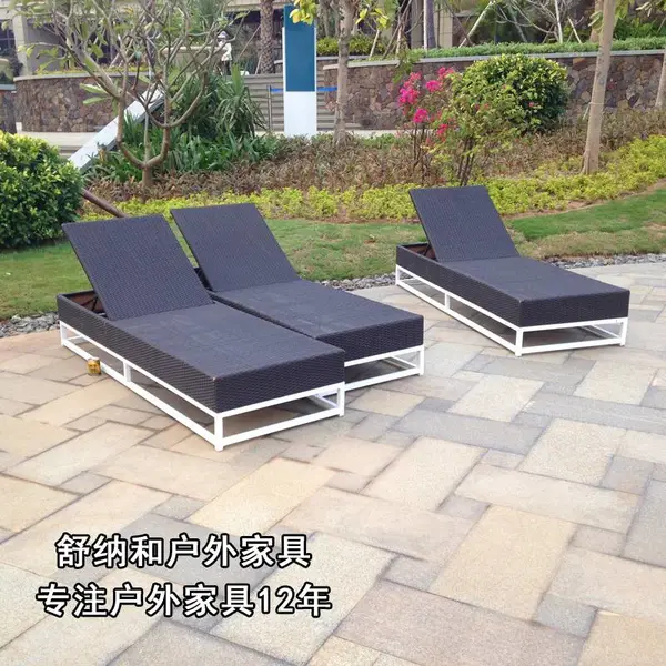 水上乐园户外***产品沙滩椅结实耐用的编藤沙滩椅防腐防晒的泳池躺椅