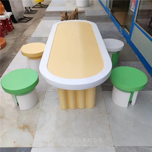 玻璃钢儿童桌椅组合长桌子定制 特色座椅儿童小凳子休闲区等候椅树脂家具