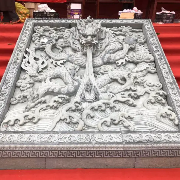 杰源九龙御道石材浮雕、单龙御道石材浮雕、寺院大殿台阶青石龙浮雕