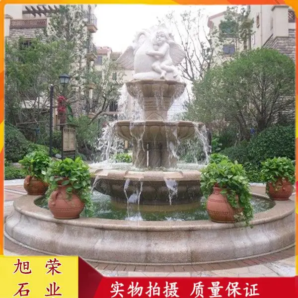 房产喷泉水景定制 现代石雕喷泉 黄金麻水钵造型样式