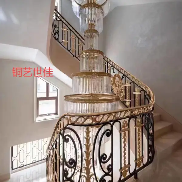 定制豪华别墅铜楼梯护栏欧式弧形扶手_铜扶手