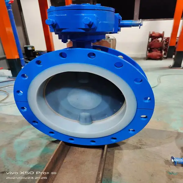 D371F46-16C DN200衬氟对夹式蝶阀污水用耐酸碱防腐蚀涡轮手动阀门