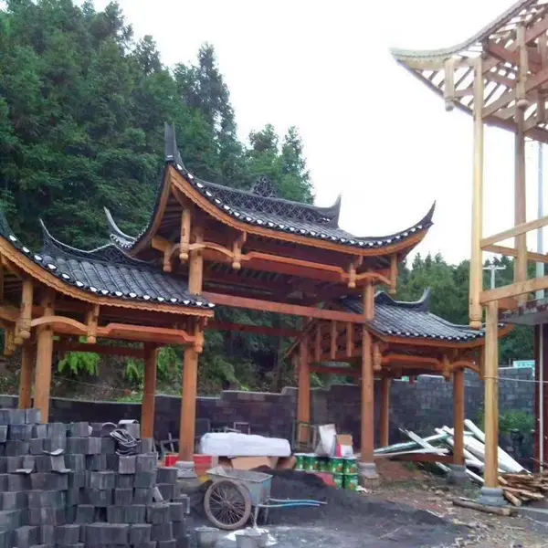 古建门楼牌坊炭化木防腐木牌坊实木牌坊古建青瓦门楼