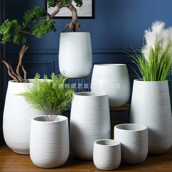 玻璃钢花盆 简约现代风格落地大号圆形花钵 绿植装饰品摆件
