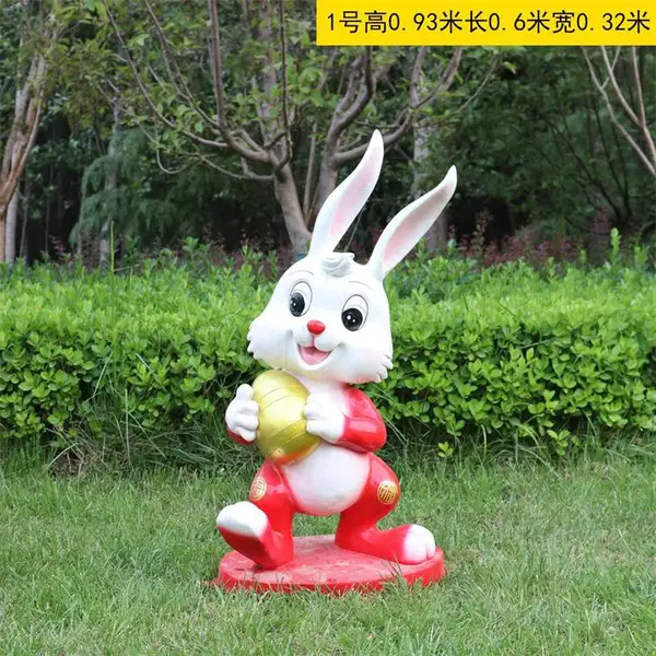 卡通兔子公仔雕塑定制 新年吉祥物玻璃钢动物造型商场美陈摆件