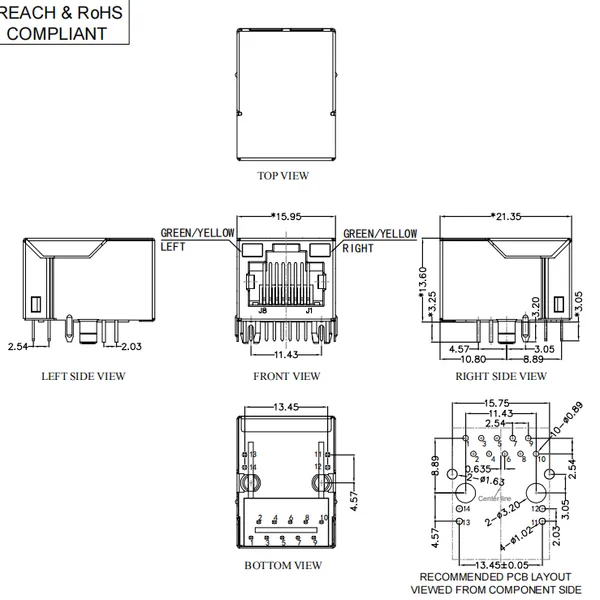FC-H021LNL 飞芯-单口内置千兆带灯网口插座,tab-up网口插座