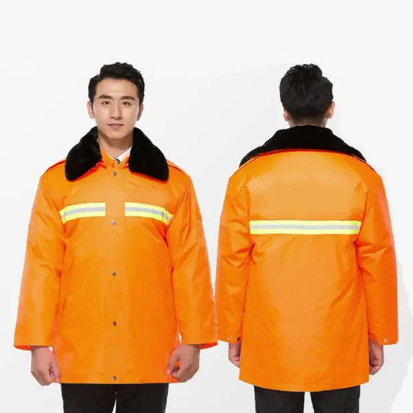 加绒棉加厚工作服秋冬季带毛领劳保服工地汽修长袖反光条保暖外套