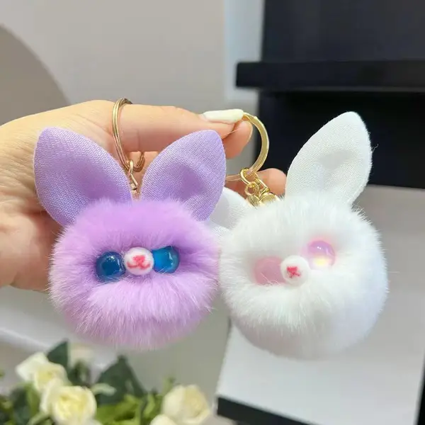 可爱呆萌小兔子猫咪汽车钥匙扣挂件毛绒公仔玩偶书包挂饰