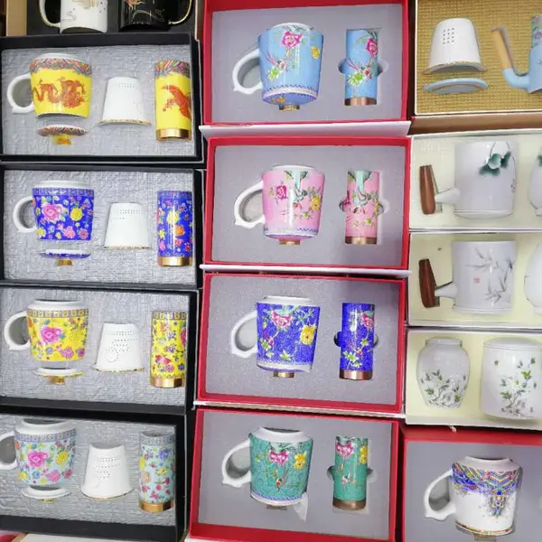 礼品茶杯批发 手绘过滤陶瓷茶杯价格 景德镇建源陶瓷礼品杯厂家定做
