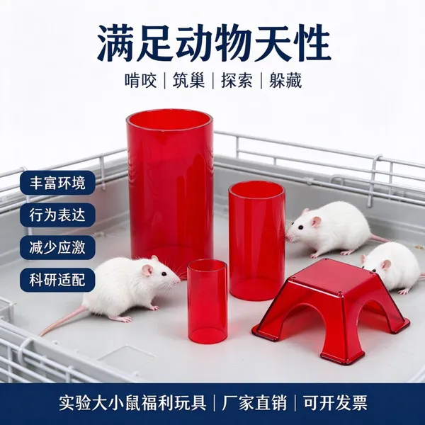 实验大小鼠福利玩具 PC 可灭菌红房子 隧道组合 动物房环境丰容