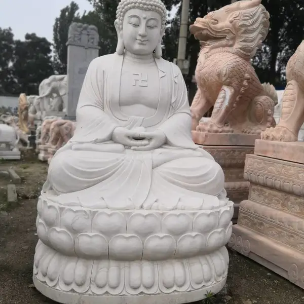 汉白玉人物观音石雕滴水观音坐像大理石三面观音佛像南海观音定做