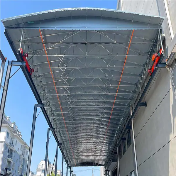 悬空折叠推拉蓬室外篮球场电动伸缩雨棚网球场遮阳篷 遥控收缩