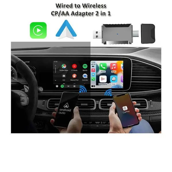 2合1 CP AA adapter USB A-C有线转无线Carplay android auto