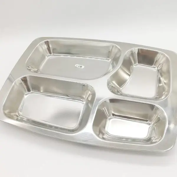 富昊邦加深四格不锈钢快餐盘 特深3.3cm不锈钢盘 四格饭菜盘 食堂分格盘