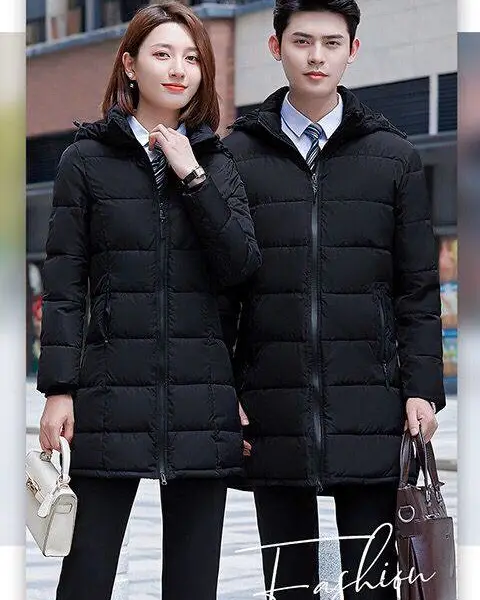 羽绒棉服男女同款职业正装4s店售楼部工作服女秋冬棉衣棉袄中长款