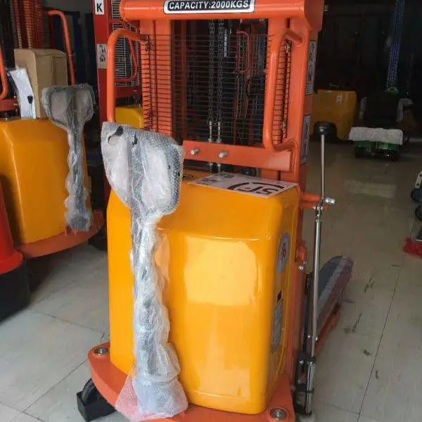 电瓶降机叉车 电动升降手动推行升高搬运车 电动堆高车